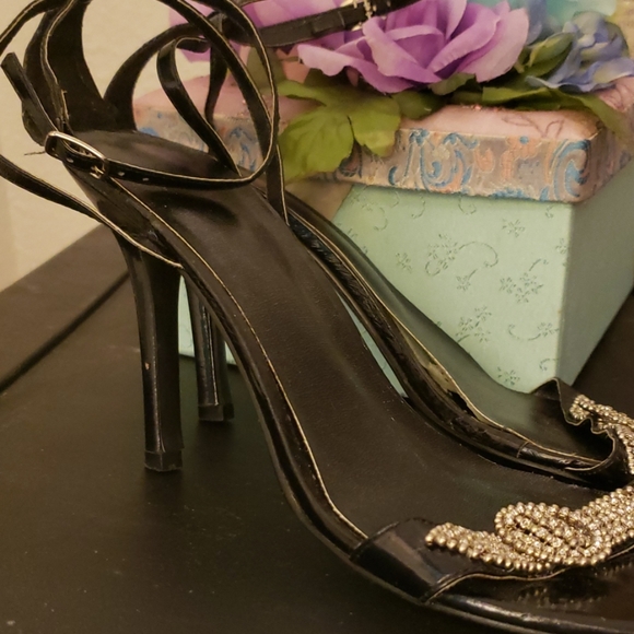 Cute Black Open toe Rhinestone heels - Picture 2 of 2